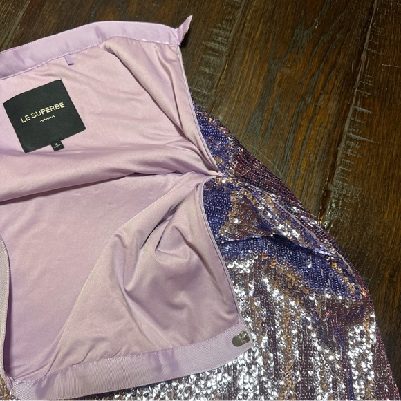 LE SUPERBE Tiny Dancer Lilac Sequin Chiffon Hem Lined Midi Skirt Zip Sz 4 - Picture 5 of 9